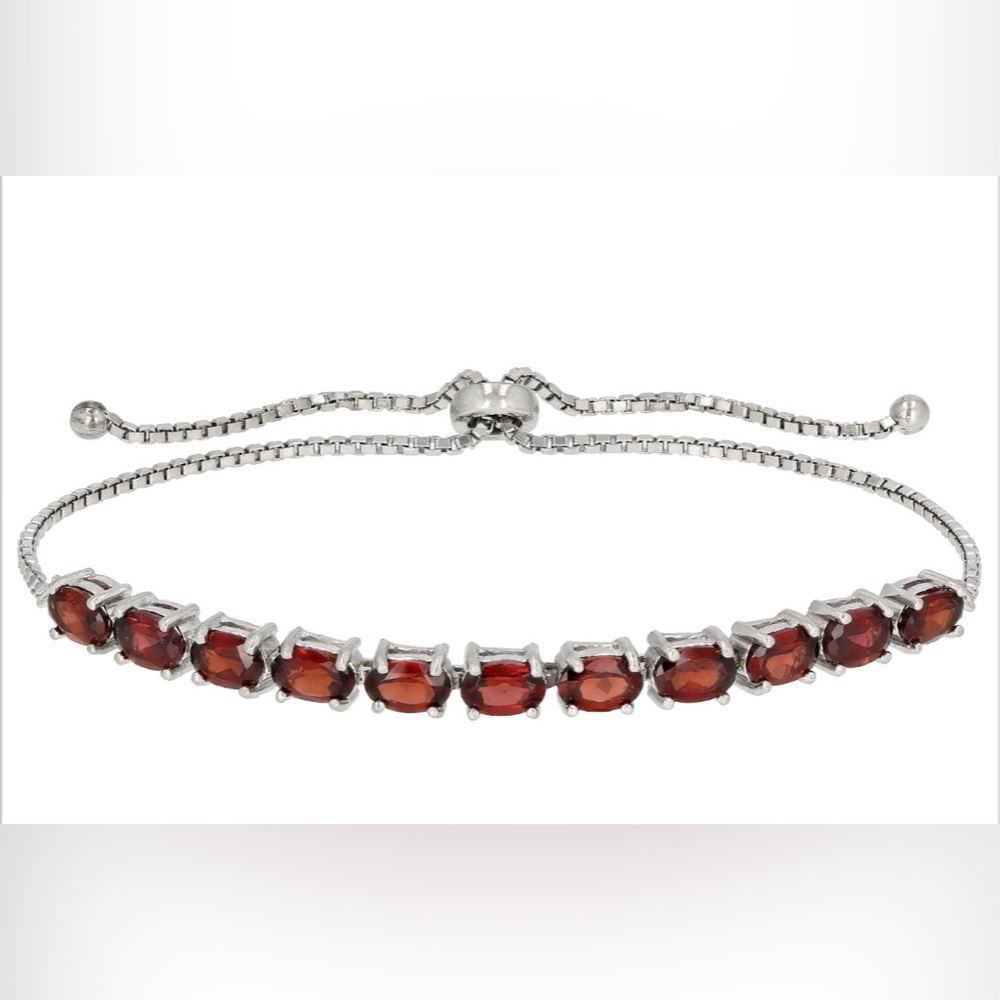 Red Garnet Rhodium Over Sterling Silver Bolo Bracelet 5.50ctw